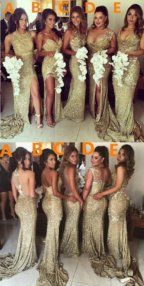 gold bridesmaids dresses